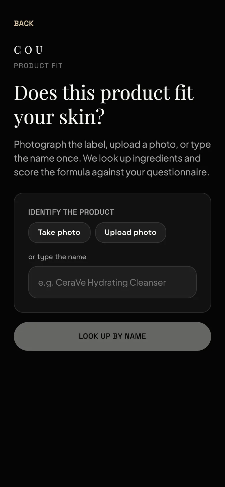 COU product fit check screen